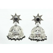 925 sterling silver jhumki dangle earrings with black onyx bead stones